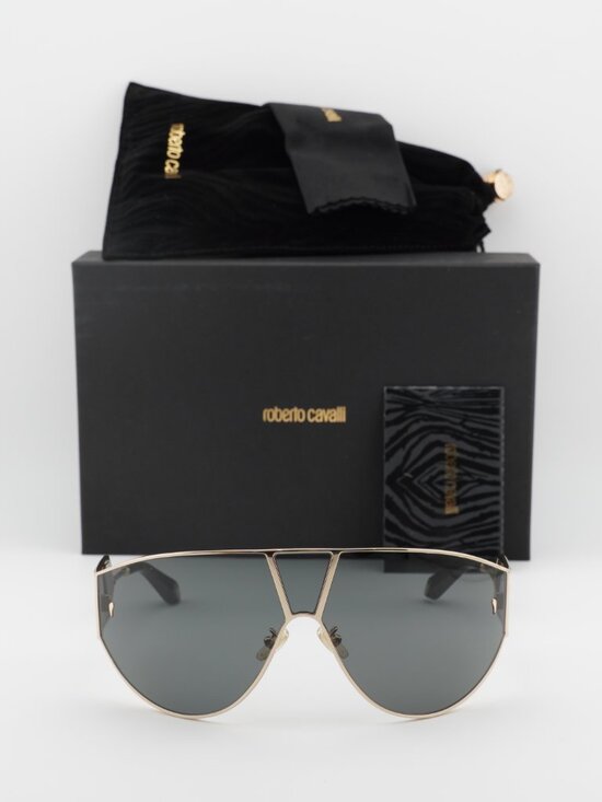 Roberto Cavalli SRC093 0300 Shield Sunglasses - Gold  / Smoke main image 5
